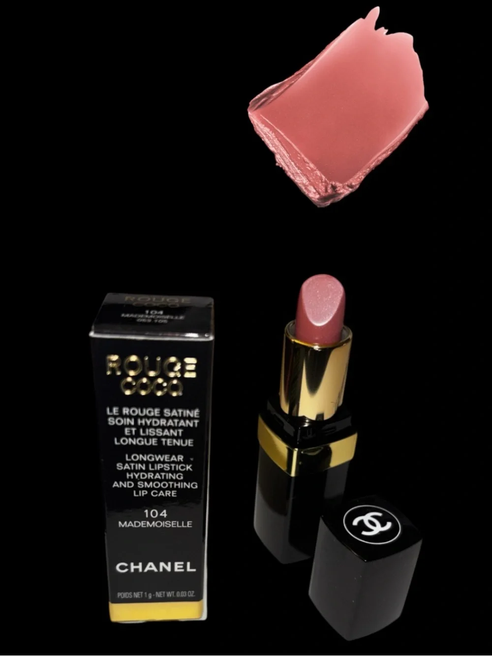 Chanel ROUGE COCO Longwear Satin Lipstick Hydrating + Smoothing Lip 104 mini new